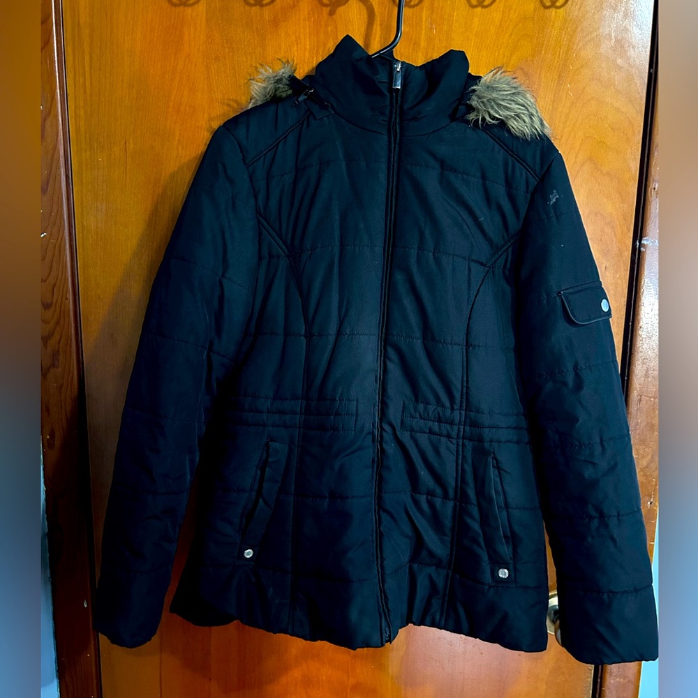 Black Winter Coat with Fur Hoodie